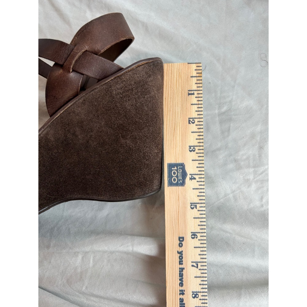 Kork-Ease Brown Leather Platform Wedge Sandals Suede Wrap Boho Retro Womens 8 - Picture 15 of 16